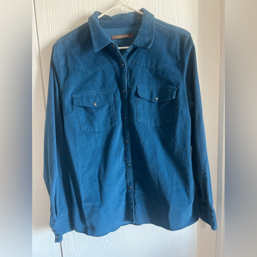 Shyanne Wale Corduroy Long Sleeve Snap Western Shirt Size L - Picture 3 of 14
